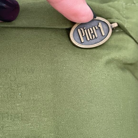 Pier 1 Green Velvet Throw Pillow Gold Beads Jingle Bell on Border Edge READ - Picture 10 of 14